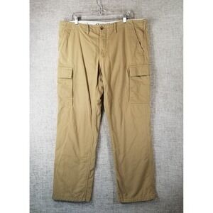 Eddie Bauer Flannel Lined Cargo Pants Men's 38x32 (actual 40x30) Tan 100% Cotton